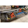 Image 1 : KREG ACCU-CUT GUIDE, SPORTRACK BIKE RACK, BLUE ROLLER STAND & 2 SMALL ORANGE AXLE STANDS