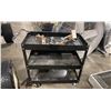Image 1 : BLACK METAL 3 TIER MOBILE TOOL CART WITH 2 ASSORTED SIZED TRAILER HITCHES & 2 5/16" TRAILER BALL