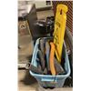 Image 1 : BLUE PLASTIC BIN OF ASSORTED SHOP VACUUM ATTACHMENTS & HOSES *PLASTIC BIN INCLUDED*