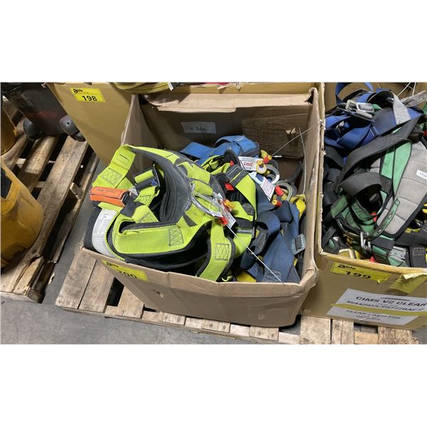 BOX OF ASSORTED RIGGING HARNESS & FALL PROTECTION STRAPS *MUST TAKE ALL IN BOX*