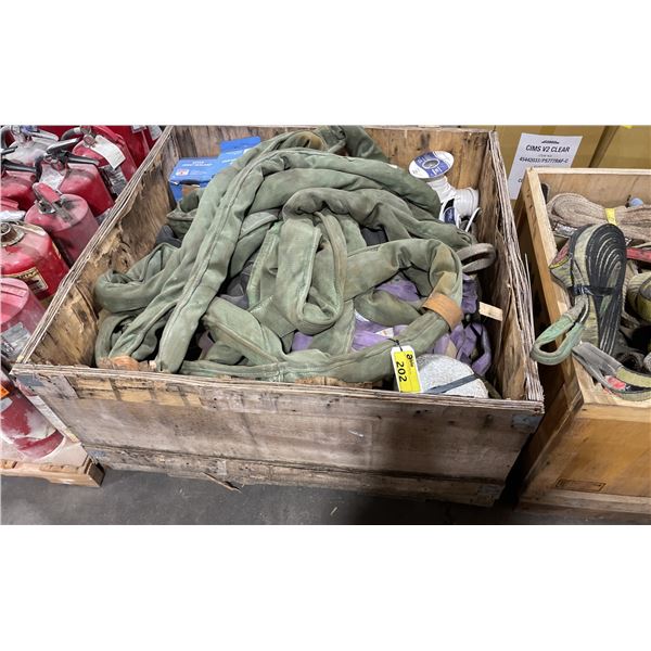 PALLET OF ASSORTED INDUSTRIAL LIFTING SLINGS / STRAPS *MUST TAKE ALL ON PALLET*