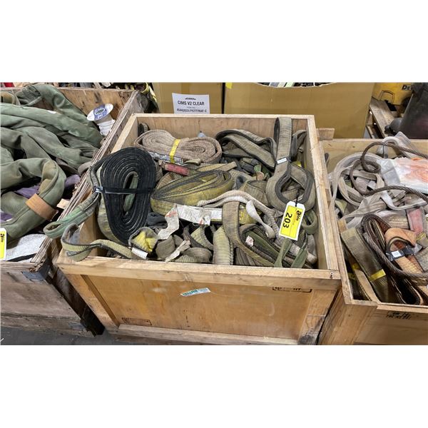 PALLET OF ASSORTED INDUSTRIAL LIFTING SLINGS / STRAPS *MUST TAKE ALL ON PALLET*