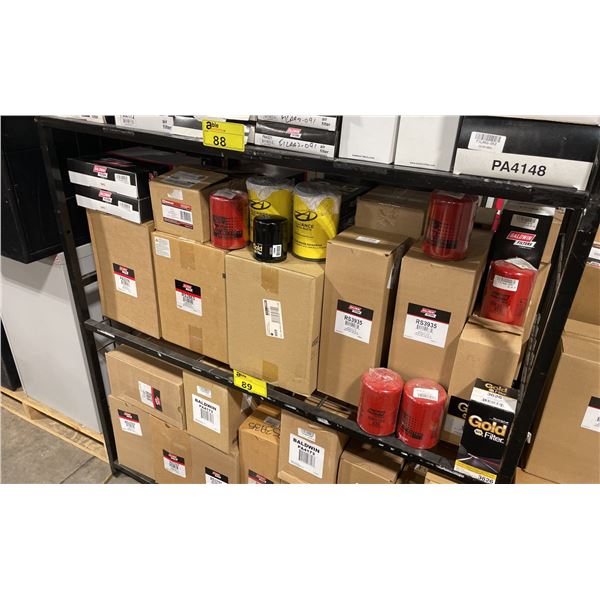 SHELF OF ASSORTED NEW INDUSTRIAL BALDWIN VEHICLE FILTERS *SHELF NOT INCLUDED*