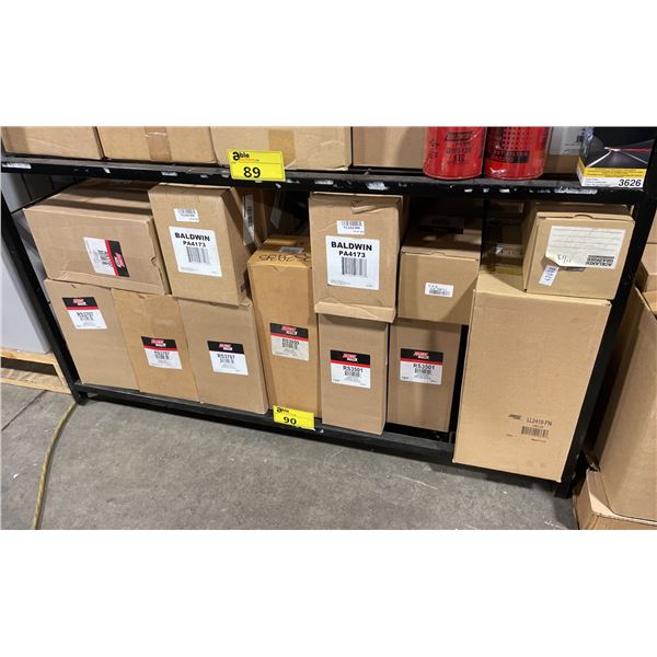 SHELF OF ASSORTED NEW INDUSTRIAL BALDWIN VEHICLE FILTERS *SHELF NOT INCLUDED*
