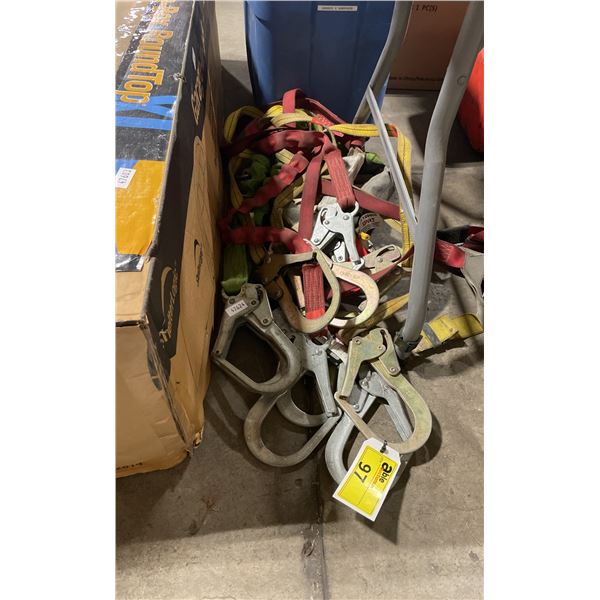 ASSORTED INDUSTRIAL RIGGING HARNESSES & BREAKAWAY FALL PROTECTION STRAPS