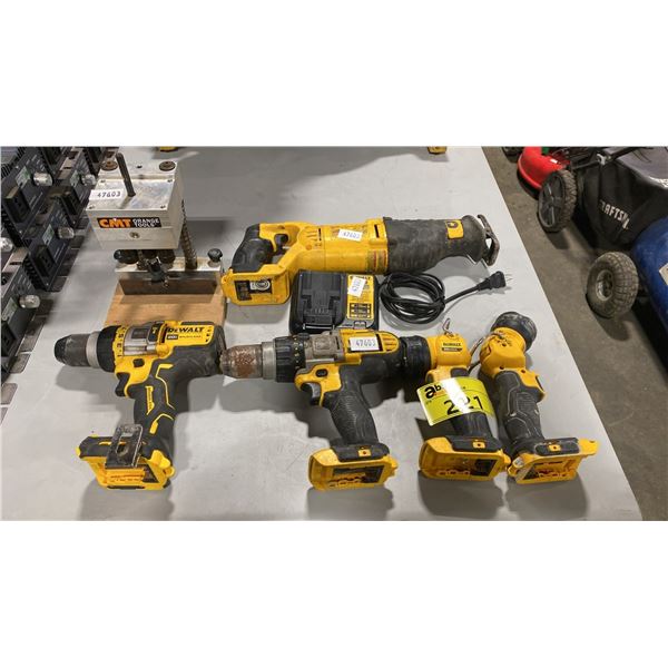 CMT ORANGE TOOLS DRILL ROUTER JIG, 2 DEWALT CORDLESS DRILLS, 2 DEWALT CORDLESS WORK LIGHTS, DEWALT