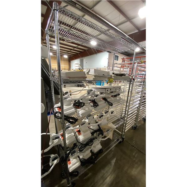 MOBILE 5 TIER METRO RACK SYSTEM WITH COMMERCIAL HORTICULTURAL LIGHTING & EXIT / SAFETY  LIGHTS