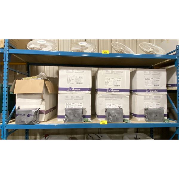 SHELF OF 7 BOXES GRO-DAN GRO-SLAB COMMERCIAL HORTICULTURAL GROWING UNISLABS & ASSORTED  GROW ITEMS