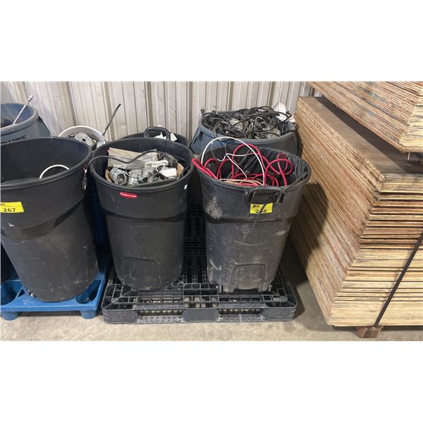 PALLET OF ASSORTED OF INDUSTRIAL PLUGS, LIGHTING, CABLES & ELECTRICAL COMPONENTS * BINS INCLUDED *