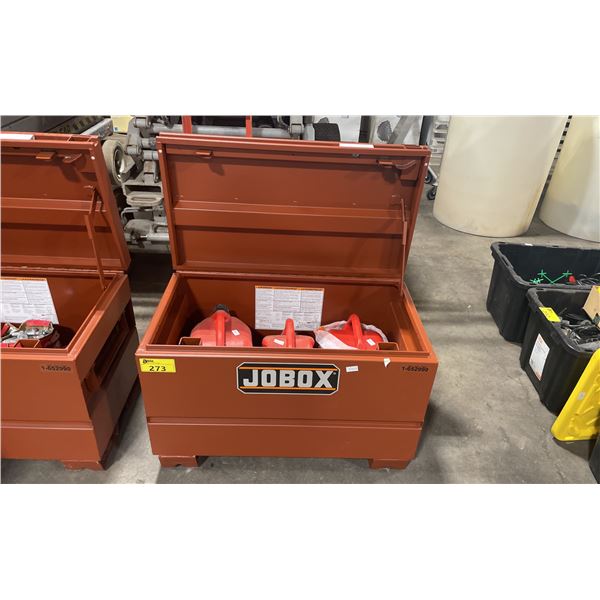 JOBOX 1-652990 HEAVY DUTY INDUSTRIAL JOB BOX WITH CONTENTS INCLUDING 3- 20L JERRY CANS