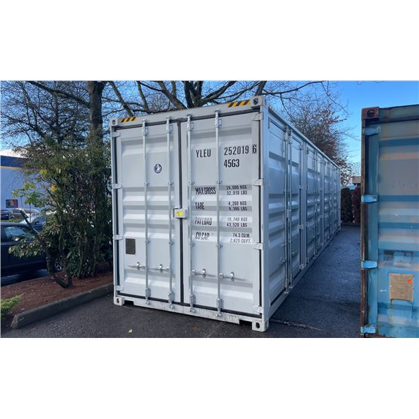 GREY 40' HC, 52,910 MAX CAPACITY INDUSTRIAL TRANSPORT CONTAINER WITH 4 DUAL SWING SIDE DOORS