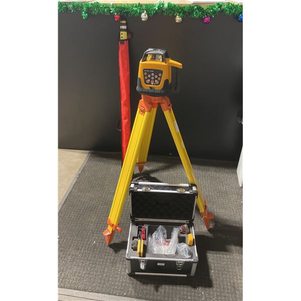 INDUSTRIAL SELF-LEVELING ROTARY LASER KIT INCLUDING: LASER, HAND HELD ATTACHMENTS, STRAP, GLASSES,