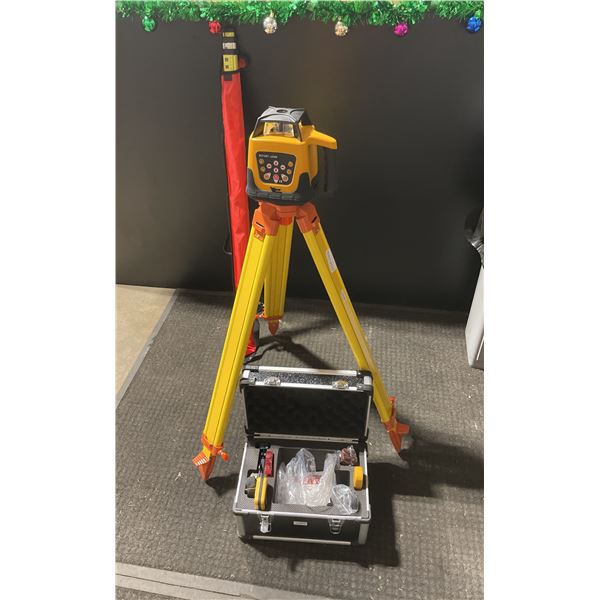 INDUSTRIAL SELF-LEVELING ROTARY LASER KIT INCLUDING: LASER, HAND HELD ATTACHMENTS, STRAP, GLASSES,