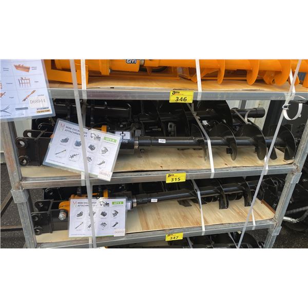 8 PCS BLACK / YELLOW MINI EXCAVATOR MULTI ATTACHMENT SET INCLUDING SMALL DIGGING / CLEANING BUCKETS