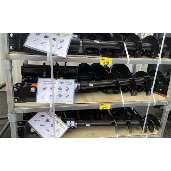 8 PCS BLACK / YELLOW MINI EXCAVATOR MULTI ATTACHMENT SET INCLUDING SMALL DIGGING / CLEANING BUCKETS