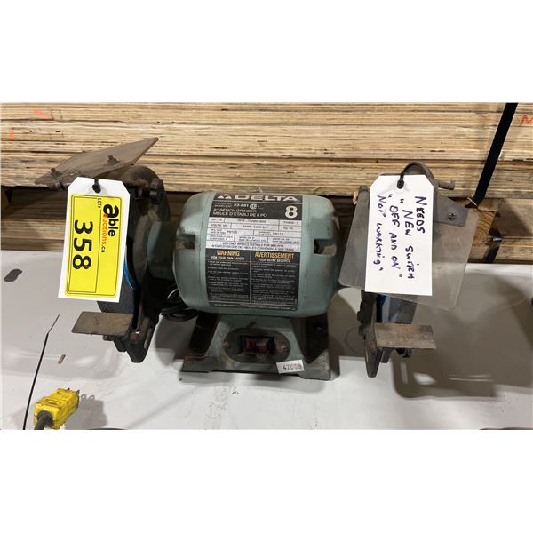 DELTA 8" 1/2 HP INDUSTRIAL ELECTRIC DUAL BENCH GRINDER *SWITCH NEEDS REPAIR*
