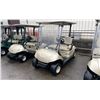 Image 1 : BEIGE CLUB CAR GAS ELECTRIC ASSISTED GOLF CART WITH FRONT WINDSHIELD & COVER *NO KEYS, NO