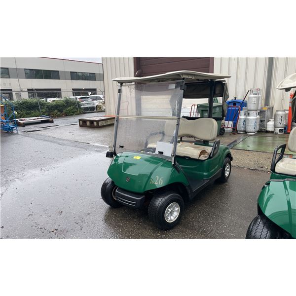 GREEN CLUB CAR GAS ELECTRIC ASSISTED GOLF CART WITH COVER *NO KEYS, NO REGISTRATION, PARTS ONLY*