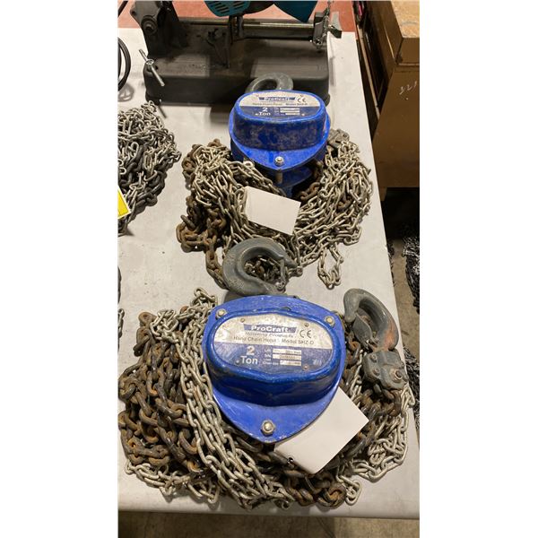 PAIR OF 2 TON PROCRAFT SHZ-D BLUE INDUSTRIAL HAND CHAIN HOISTS