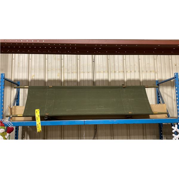 BOX OF 4 GREEN CANVAS FOLDING COMMERCIAL MILITARY STYLE STRETCHERS