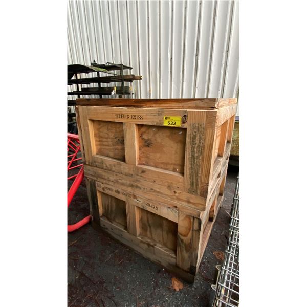 PAIR OF WOODEN PALLET CRATE BOXES WITH LIDS APPROX 41"L X 41.5"W X 24.5"H