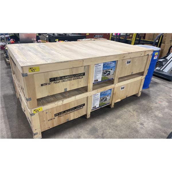 SDLANCH SDLC2030FT 20' X 30' ALL STEEL HIGH END CARPORT W/ ENCLOSED SIDEWALLS *IN WOODEN CRATE*