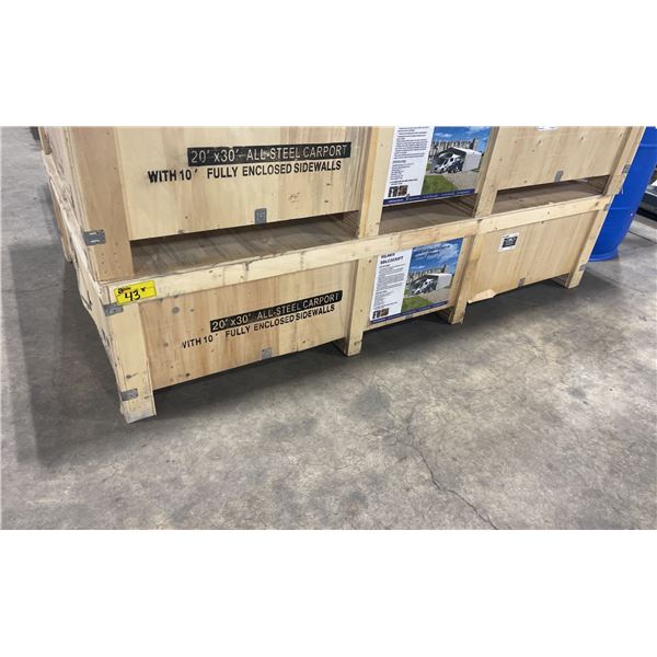SDLANCH SDLC2030FT 20' X 30' ALL STEEL HIGH END CARPORT W/ ENCLOSED SIDEWALLS *IN WOODEN CRATE*