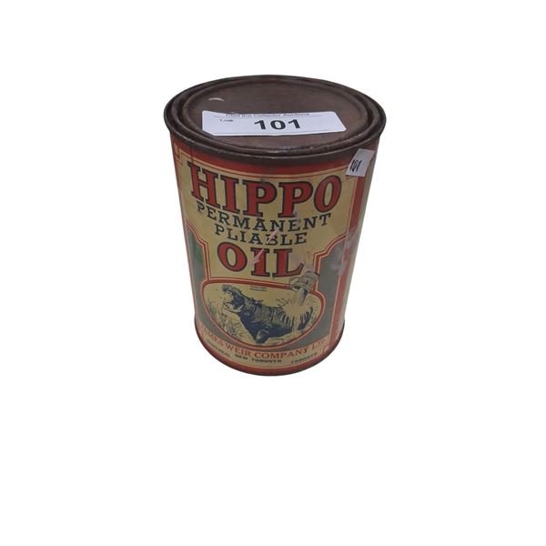 Vintage Hippo Oil tin, great graphics, full, 1 quart
