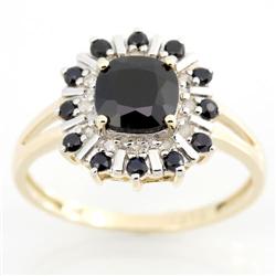 2.44Ct Black Sapphire & 12 Diamond 9K Gold Ring (JEW-9070X)