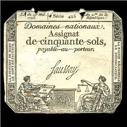 1793 France RARE 50 Sols Assignat Currency Hi Grade (CUR-05887)