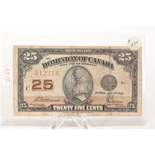 1923 Dominion of Canada 25 cent shin plaster