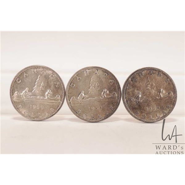 Three 1959 Canadian silver dollars