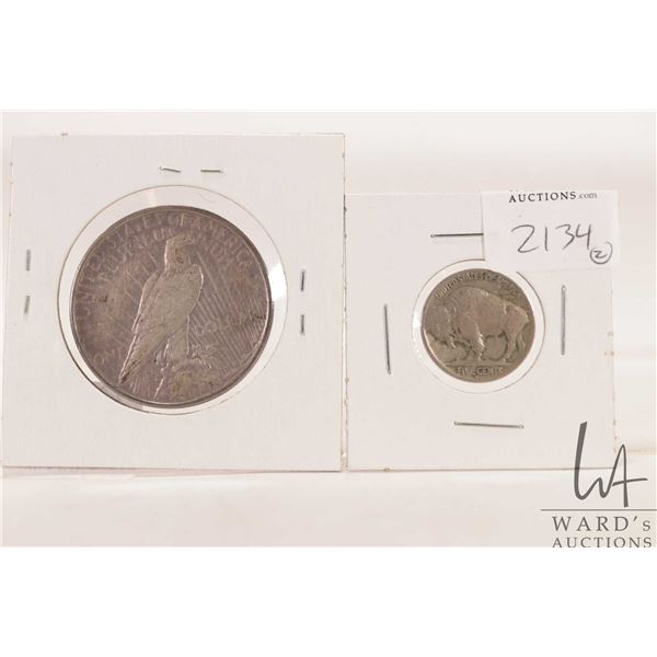 Two USA coins including 1922 $1 and a 1936 nickel