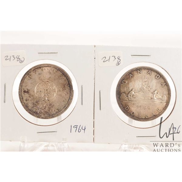 Two Canadian silver dollars including 1964 and 1966