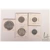 Image 1 : Five Canadian 1952 coins including nickel, dime, quarter, fifty cent and silver dollar