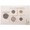Image 1 : Five Canadian 1956 coins including nickel, dime, quarter, fifty cent and silver dollar