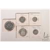 Image 1 : Five Canadian 1961 coins including nickel, dime, quarter, fifty cent and silver dollar