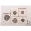 Image 2 : Five Canadian 1961 coins including nickel, dime, quarter, fifty cent and silver dollar