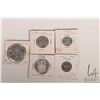 Image 1 : Five Canadian 1962 coins including nickel, dime, quarter, fifty cent and silver dollar