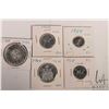 Image 1 : Five Canadian 1964 coins including nickel, dime, quarter, fifty cent and silver dollar