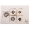 Image 1 : Five Canadian 1965 coins including nickel, dime, quarter, fifty cent and silver dollar