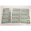 Image 1 : Selection of circulated Canadian one dollars bills including 1954 X 8, 1967 X3 plus a 1951 Bulgarian