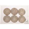 Image 1 : Six Canadian fifty cent coins including 1960, 1961, 1963, 1964, 1964 and 1965