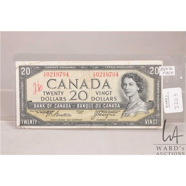 1954 Bank of Canada devil's face $20 bill