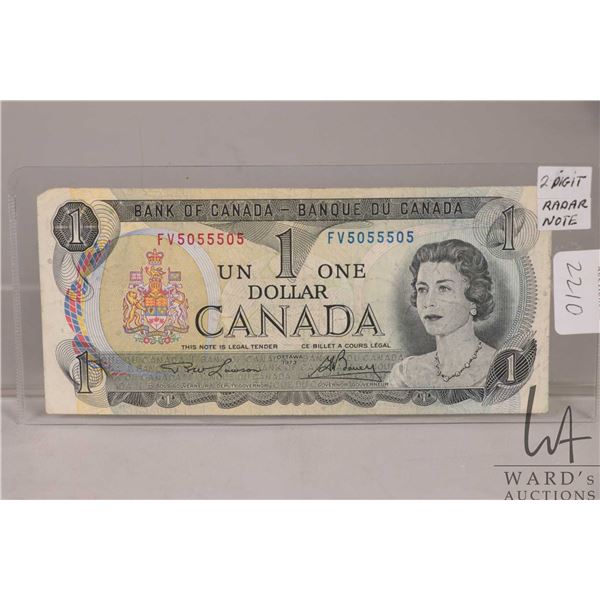 1973 Canadian $1 bill with two digit radar serial number