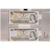 Image 1 : Two 1973 Canadian $1 bank notes with consecutive serial numbers