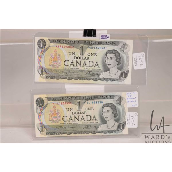 Two 1973 Canadian $1 bills