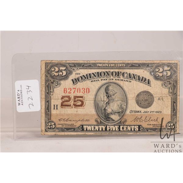 1920 Dominion of Canada 25 cent shinplaster