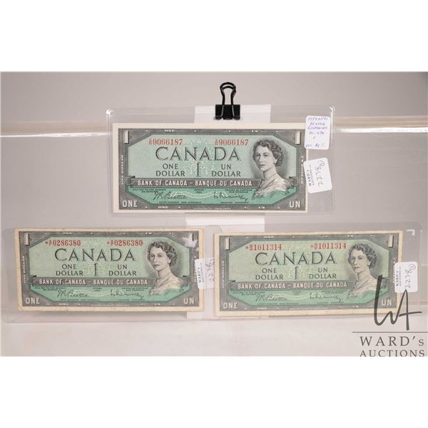 Three 1954 Bank of Canada $1 bills