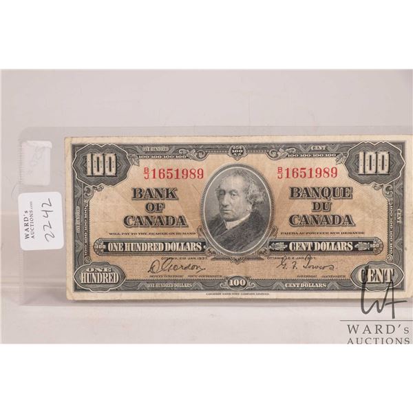 1937 Canadian $100 bank note